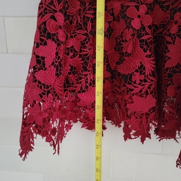 Alice + Olivia Katia Ruffled Lace Sheath Dress Sleeveless Red Black Form-Fitting - Picture 6 of 8